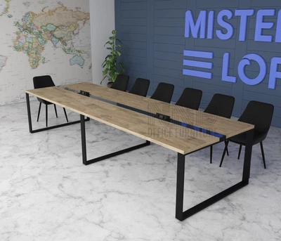 Стіл для переговорів Mister Loft Аскольд Glass Line 350*110 на 12-14 осіб Дуб Харбор Золотий - Чорний (55860116)
