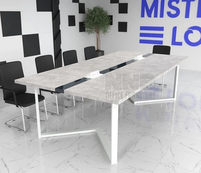 Стіл для переговорів Mister Loft Бруклін Glass Line 275*140 на 10-12 осіб Дуб Харбор Золотий - Сірий (55730500)