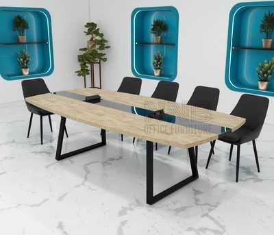 Стіл для переговорів Mister Loft Асканія Glass Line 260*110 на 8-10 осіб Дуб Харбор Золотий - Чорний (57771291)