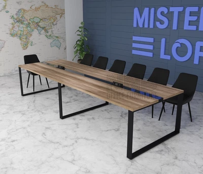 Стіл для переговорів Mister Loft Аскольд Glass Line 500*120 на 16-18 осіб Дуб Каньйон - Чорний (55860390)