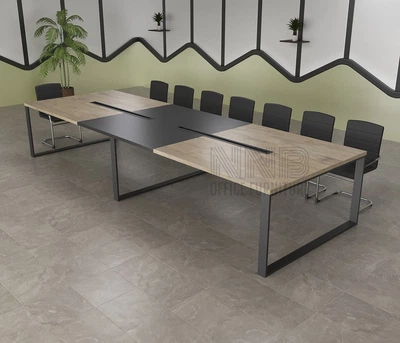 Стіл для переговорів Mister Loft Аскольд FL 300*120 на 10-12 осіб Дуб Харбор Золотий - Чорний (55810043)