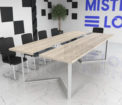 Стіл для переговорів Mister Loft Бруклін Glass Line 275*120 на 8-10 осіб Дуб Харбор Золотий - Білий (55730459)
