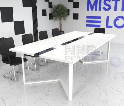 Стіл для переговорів Mister Loft Бруклін Glass Line 260*90 на 8-10 осіб Скандинавське Біле Дерево - Сірий (55730272)