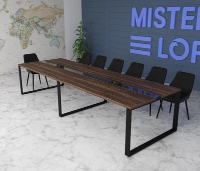 Стіл для переговорів Mister Loft Аскольд Glass Line 450*130 на 16-18 осіб Горіх Модена - Чорний (55860317)