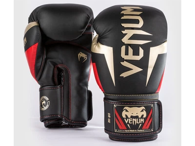 Боксерські рукавички VENUM Elite Boxing Gloves 12 унцій чорний/золотий/червоний (4638)