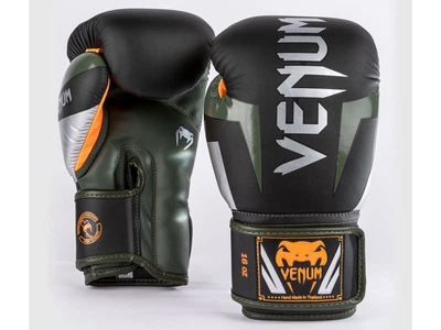 Боксерські рукавички VENUM Elite Boxing Gloves 10 унцій чорний/сріблястий/хакі (4638)