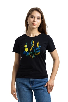 Женская футболка с вышивкой Колоски Folk Moda XS Черный (koloski-trizub-284911132)