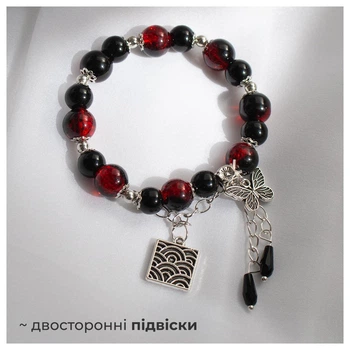 Браслет унисекс двухслойный из бусин и подвесок в готическом азиатском стиле Гранатовый Серебристый