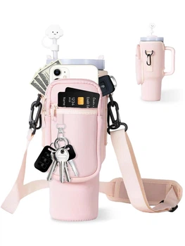 Сумка-чехол для термокружки Stanley Quencher 1,18 л светло-розового цвета KT7001312 с ремешком, защитный кейс для кружки