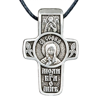 Крест нательный посеребренный Silvering София Святая Мученица София Римская 3х1,8х0,2 см (19589)