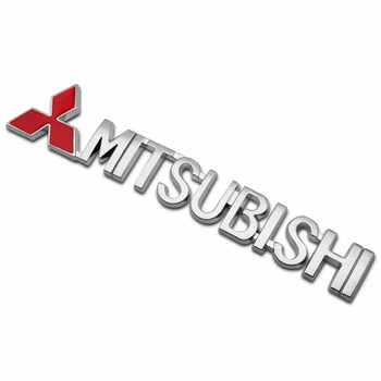 Емблема напис MITSUBISHI хром+червоний 150х28 мм пластик (на скотчі)