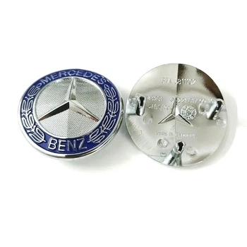 Емблема капота Mercedes-Benz хром+синій d=40мм вигнута! (на 3 напрямних) OEM A2218170016