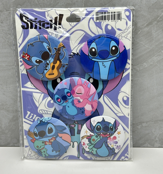 Набор металлических значков “Stitch” — 5 шт, диаметр 44 мм, мультяшные значки со Стичем (II) 34412