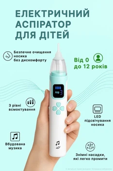 Детский аспиратор для носа мощный Nasal Aspirator-HL-688-1M соплеотсос для новорожденных с подсветкой, музыкой и мягкими силиконовыми насадками, с USB зарядкой