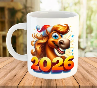 Новогодняя чашка 2026 год Лошади на подарок Белая 330 мл