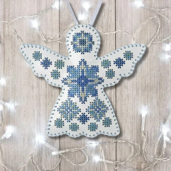 Набор для вышивки нитками на искусственной коже Волшебная страна Елочная игрушка - Ангелочек FLHL-065 Белый