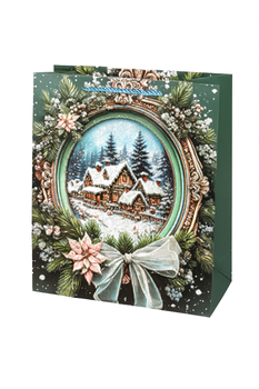 Пакет подарунковий новорічний New Year's holidays R34831-L 31х41х12 см Темно-зелений