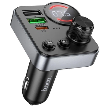 Адаптер автомобильный HOCO Alegria dual port car BT FM transmitter E86 |2USB/Type-C, 48W/3A, PD/QC| Black