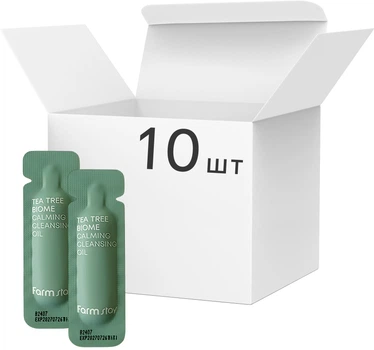 Упаковка миниатюр гидрофильного масла FarmStay Tea Tree Biome Calming Cleansing Oil с экстрактом чайного дерева 10 шт х 1 мл (8800000030203)