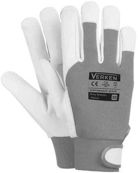 Рабочие кожаные перчатки Verken Velcro Grey Armour размер 9 (L), козья кожа, застёжка-липучка