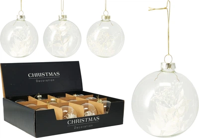 Набір ялинкових куль Christmas Decoration 8 см Прозорий з сухоцвітами 12 шт (ABR220540)