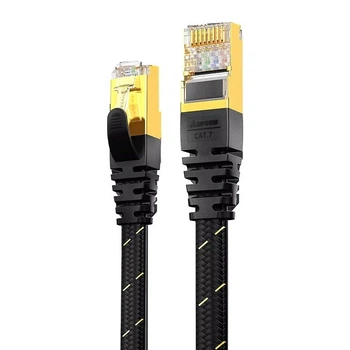 LAN кабель для интернет патч-корд RJ45 Ampcom CAT7 STP 10Gbps с оплеткой Neylon Black, 1м (48758)