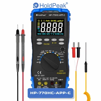 Мультиметр HoldPeak HP-770HC-APP-C высокоточный цифровой (TrueRMS 6000 отсчетов 1000В 20А AC/DC 60МОм 100мФ 1000°C 10МГц)