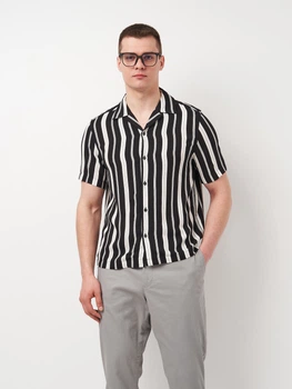 Рубашка летняя мужская H&M 0656677_черн.бел.полоска M Черная (KAY2000001583883)