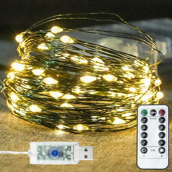 Светодиодная гирлянда «Роса» USB, 30 м, 300 LED, теплый белый свет/LED-гирлянда с питанием от повербанка