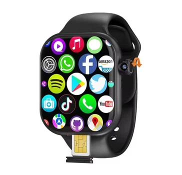 Смарт Годинник Телефон 4G LTE SIM карта GPS Wi‑Fi Bluetooth 4+32GB Месенджери Android 10 AMOLED дисплей Фронтальна Висувна Камера Мікрофон 1380mAh ChatGPT YouTube Facebook Instagram(BLACK)