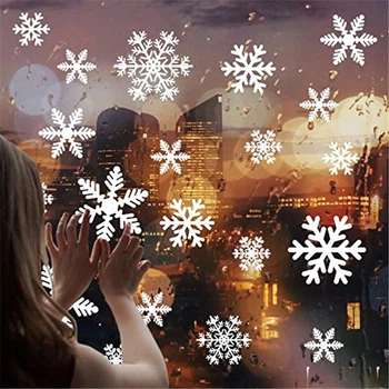 Новогодние наклейки на окна Снежинки 50 на 35 см белый