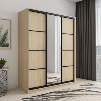 Шафа купе Mebel Star трьохдверна дзерколо + комбінація і темний профіль 250*240*60 Дуб молочний