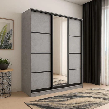 Шафа купе Mebel Star трьохдверна дзерколо + комбінація і темний профіль 160*240*60 Бетон