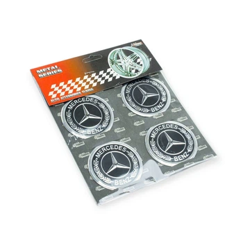 Наклейка на колесный диск, колпак d 60 мм Mercedes черная (4шт) с колоском Sahler