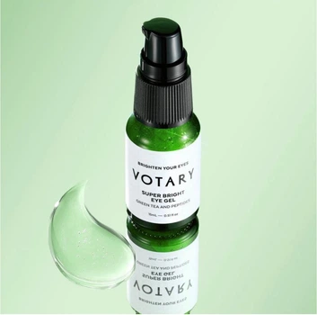 Гель для очей з пептидами та зеленим чаєм votary super bright eye gel with green tea & peptides 15 мл
