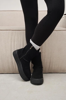 Женские высокие зимние угги PARADIZE SHOES черного цвета замшевые с боковой молнией на высокой подошве 41 размер (стелька 27 см)