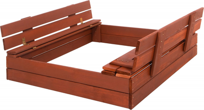 Piaskownica drewniana Springos zamykana z ławeczkami, włókniną i plandeką 100 x 100 cm (5907719499345)