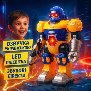 Интерактивный робот с украинской озвучкой Роботрон, LED-подсветка, звуковые элементы желтый