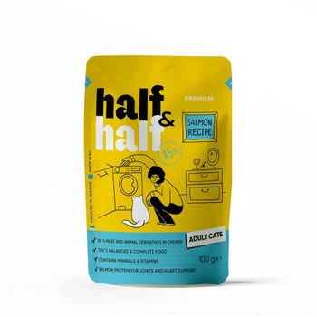 Корм влажный для котов Half&Half пауч 100 г кусочки с лососем в желе