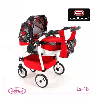 Игрушечная кукольная коляска Adbor Lily Sport 18 детская игрушечная коляска для куклы, детская коляска Adbor Lily с сумкой и корзиной, игрушечная коляска с люлькой и поворотными колесами