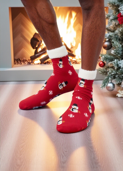 Різдвяні тапочки-шкарпетки Lidl Christmas slipper socks Unisex 35-38 з хутром усередині та гальмами на підошві Червоний (7942)