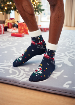 Різдвяні тапочки-шкарпетки Lidl Christmas slipper socks Unisex 35-38 з хутром усередині та гальмами на підошві Синій (7947)