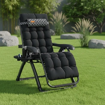Раскладное кресло шезлонг садовый с подушкой и матрасом Zero Gravity WCG S14-PP Louis с шахматным полотном + матрас Черный