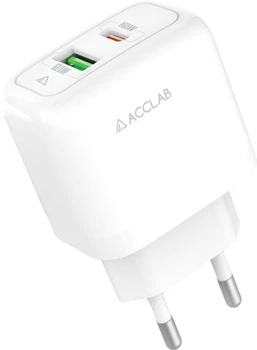 Мережевий зарядний пристрій ACCLAB 25W USB-C PD 3.0 + USB-A QC3.0 White (AL-TC252)