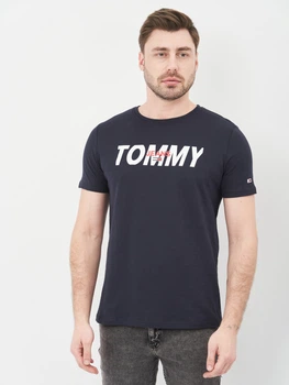 Футболка хлопковая длинная мужская Tommy Jeans 10605.3 S Темно-синяя
