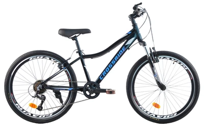 Велосипед горный подростковый Crossride Cross V-brake 24 дюйма алюминиевый, рама 13" (Черно-голубой)