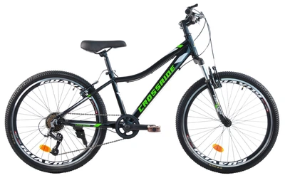Велосипед горный подростковый Crossride Cross V-brake 24 дюйма алюминиевый, рама 13" (Черно-зеленый)