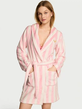 Халат Victoria's Secret Short Cozy Plush Robe XS/S Рожева смужка (27161596)