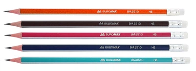 Олівець графітовий Buromax НВ SILVER трикутний асорті з ластиком 5 шт (BM.8510)