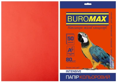 Бумага цветная А4 Buromax INTENSIV 80гм2 красный 50л. (BM.2721350-05)